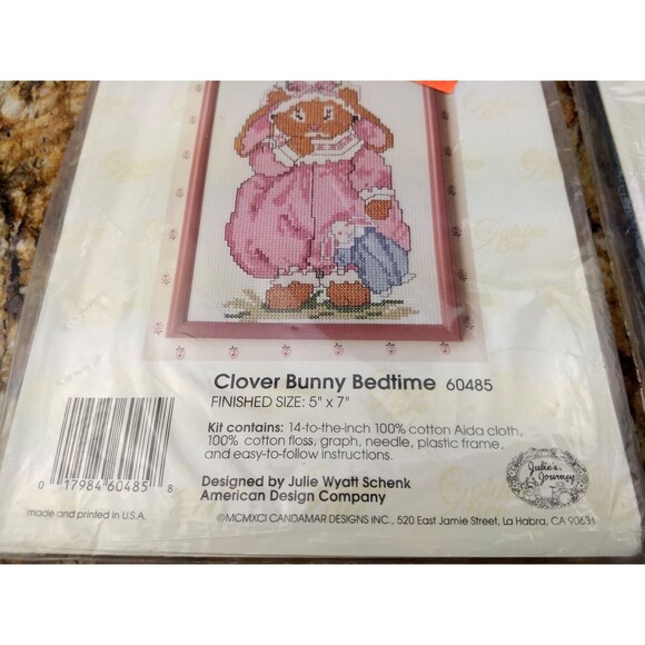 2 Golden Bee Counted Cross Stitch Kits w/Frame CLOVER BEDTIME & PERIWINKLE BUNNY - Picture 6 of 14